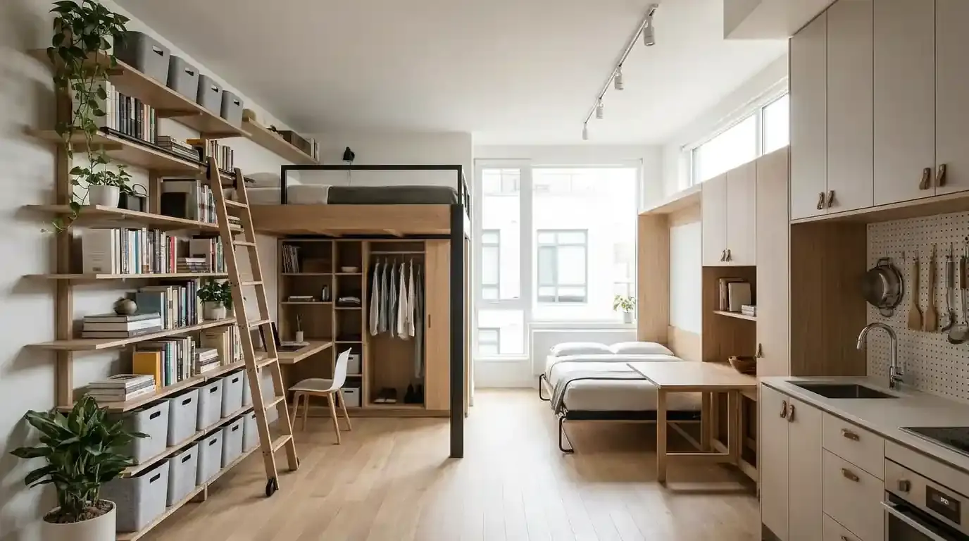 Apartment studio utilizing storage